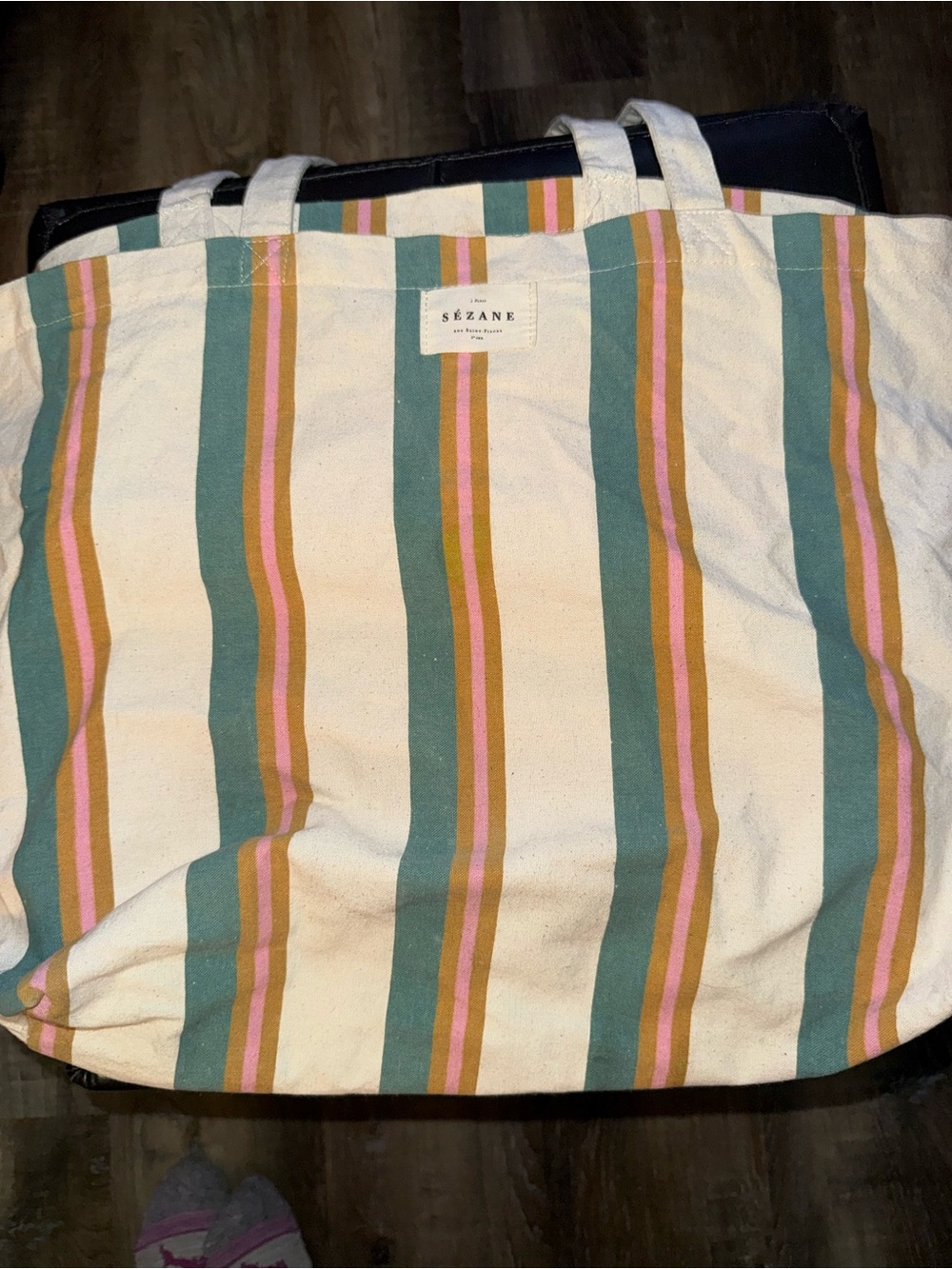 Sézane Striped Canvas Tote in Cream, Teal & Pink